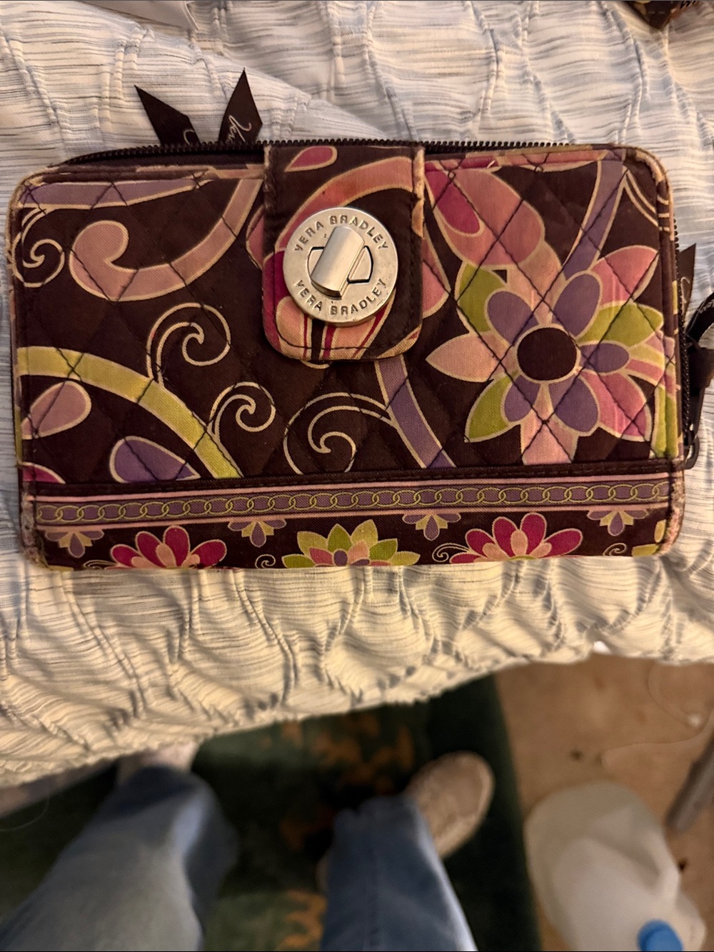Betsey Johnson Quilt Black. Floral on black is pink, purple, green  and lavender
